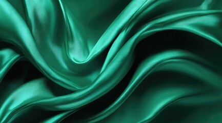 Obraz premium Emerald green silk fabric, draped in flowing waves
