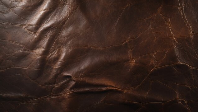 close-up of a textured brown leather surface with a detailed and worn appearance. It is a versatile backdrop