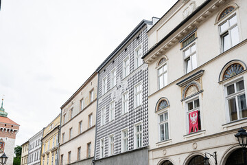 Bustling Florianska street view in the historic center of Krakow, Poland, with visitors walking