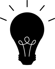 Idea icon with light bulb. Vector illustration. Black and white.
