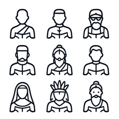 Religious Figures Icons. Outline icon set of religious figures reading scriptures: monk, priest, rabbi, imam, guru, pastor, nun,