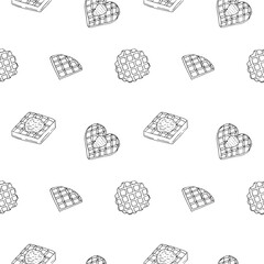 Waffles seamless pattern hand drawn, vector illustration