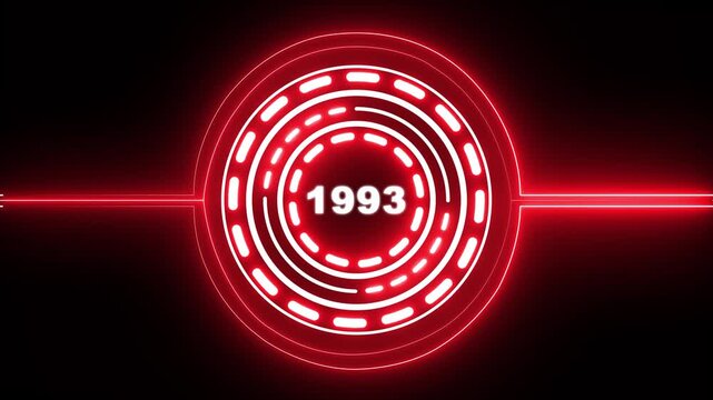 1993 text with screen effects of technological failures. Concept of counting years. Past year technology concept on black background. 4k video animation