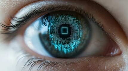 Smart contact lenses displaying augmented reality overlays, person looking at a cityscape, real-time information, seamless integration