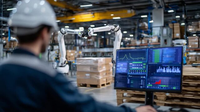 Optimize warehouse efficiency by debugging AI-driven robot navigation systems, featuring autonomous pallet-moving robots and real-time pathfinding displays.