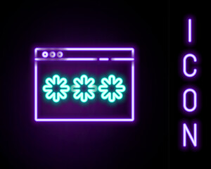 Glowing neon line Password protection and safety access icon isolated on black background. Security, safety, protection, privacy concept. Colorful outline concept. Vector