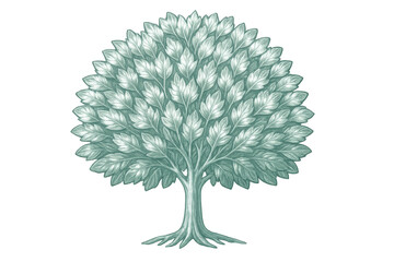 Fototapeta premium Green stylized tree drawing, lush foliage spreading across transparent backdrop, ideal for eco-friendly graphic projects