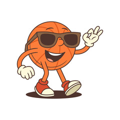 Stylish basketball mascot exudes confidence with a wide smile and a relaxed pose. Great for sports branding, school materials, or social media graphics. Vector illustration