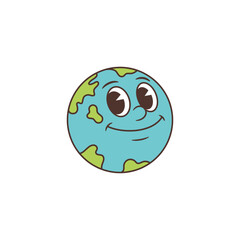 Cute and lively Earth mascot with bright eyes and a big smile radiates positivity and care. Playful vibe perfect for environmental campaigns, education, and digital content. Vector illustration