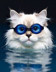 プールに入る猫