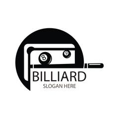 Billiard ball logo design with stick icon illustration