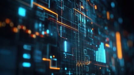 Dynamic Digital Background with Glowing Network Connections and Data Visualization Elements on Dark Blue Backdrop, Representing Advanced Information Technology and Global Communication Systems