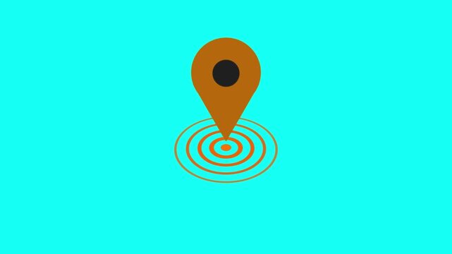 Animated map location icon with radio wave and locator pin point symbol. GPS navigator pin with location icon and radio waves with green background.
