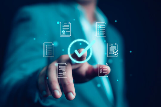 Hand shows sign of top service Quality assurance, Guarantee, Standards, ISO certification and standardization concept, satisfaction, service experience, show the standards of products and services.	
