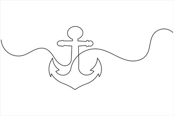 Ship Anchor icon continuous one line drawing style vector illustration on white background
