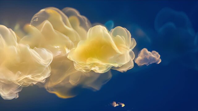 A relaxing video with abstract shapes in soft pastel colors flowing gently and morphine mixing.