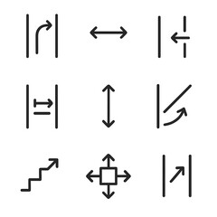 Icon Set Shifts. Outline icon set of lane and position shifts: lane change, position swap, side shift, horizontal shift, vertical