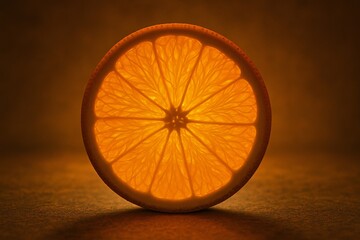 Orange slice backlit warm glow dark background