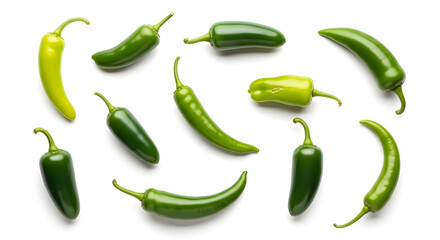 Fresh Green Jalapeno Peppers Isolated on White Background