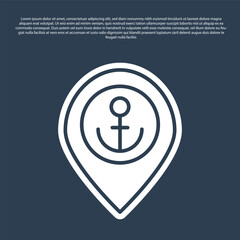 Blue line Map pointer with anchor icon isolated on blue background. Vector