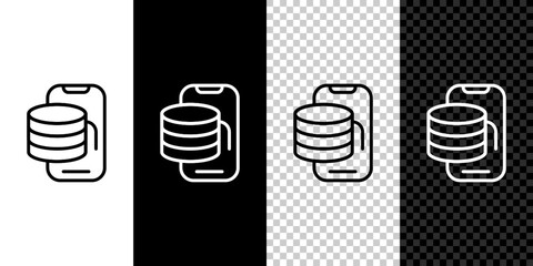 Set line Cloud technology data transfer and storage icon isolated on black and white, transparent background. Vector