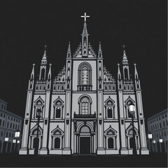 Fototapeta premium Milan Cathedral with glowing lanterns in Milan at midnight with glowing lanterns