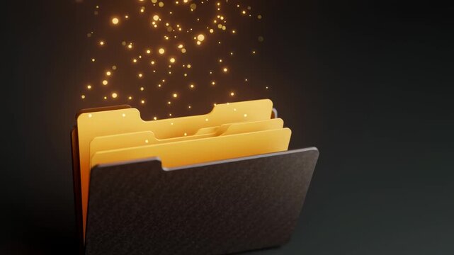 A digital cloud storage vault is depicted with open folders emanating golden particles.