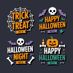 Spooky Halloween badge collection, skull pumpkin bone web, October 31 celebration, unique vector illustration for crafts