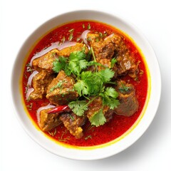 Delicious Spicy Lamb Curry in a Bowl Garnish with Cilantro Top View