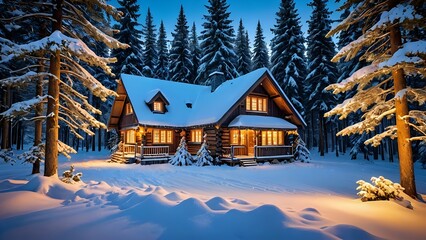 house in winter forest
