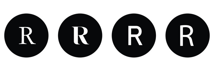 Registered trademark symbol icons set in black filled and outlined style .Vector illustration in eps 10.
