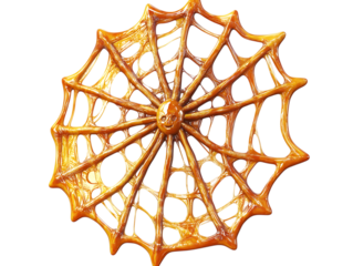 Realistic spooky orange spider web isolated on transparent background