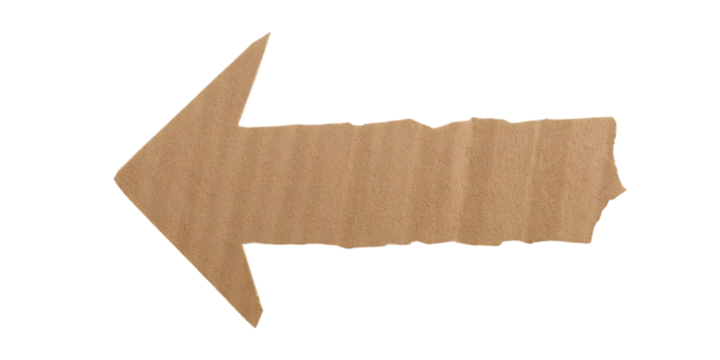 Rustic cardboard arrow pointing left, perfect for directing attention or indicating direction with natural texture