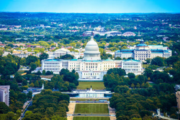 Washington DC US Capitol and the mall aerial view