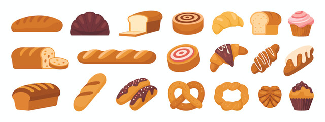 Assorted baked goods collection bread pastry.eps