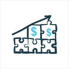 Financial Growth: Puzzle Pieces & Upward Trend Financial Planning Interlocking puzzle pieces forming a upward trend 