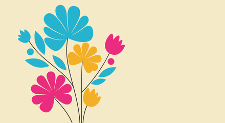 Obraz premium Colorful floral illustration for background with bright flowers on pastel background
