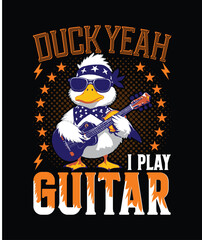 Rocking Cool duck playing guitar with sunglasses and patriotic theme