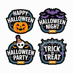 Halloween badge icon set, pumpkin skull party night, spooky sticker collection, unique vector illustration for festive decor