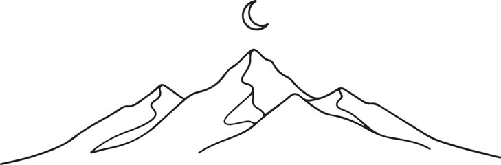 Mountain Landscape with Moon Vector