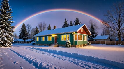winter landscape with houses and trees