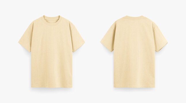 beige tshirt for mockup, beige tshirt flat lay photo, regular fit tshirt photo isolated on white background