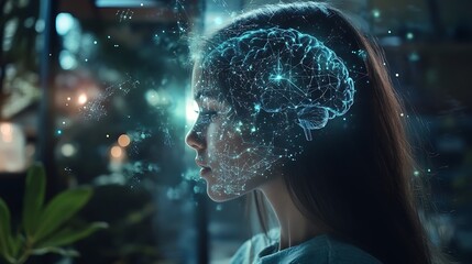 Digital Brain Overlay on Human Head – AI and Neural Tech Concept