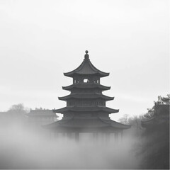 Bell Tower bathed in morning mist in Xi'an on a warm summer evening