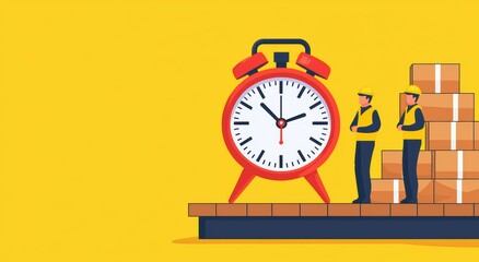 Time Management in Warehouse with Workers and Alarm Clock Visuals
