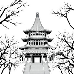 Bell Tower framed by cherry blossoms in Xi'an during the harvest festival