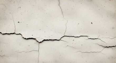 Obraz premium Close-up of a cracked, off-white wall showing age and deterioration.