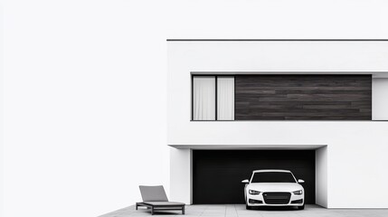 Fototapeta premium Modern Minimalist Architecture with Car in Sleek Garage Setting