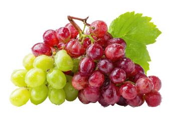 Fototapeta premium Close-up of mixed red and green grapes with leaves