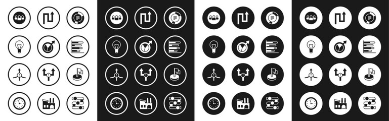 Set Pie chart infographic, Financial growth, Light bulb, Project team base, Arrow, Flag and icon. Vector
